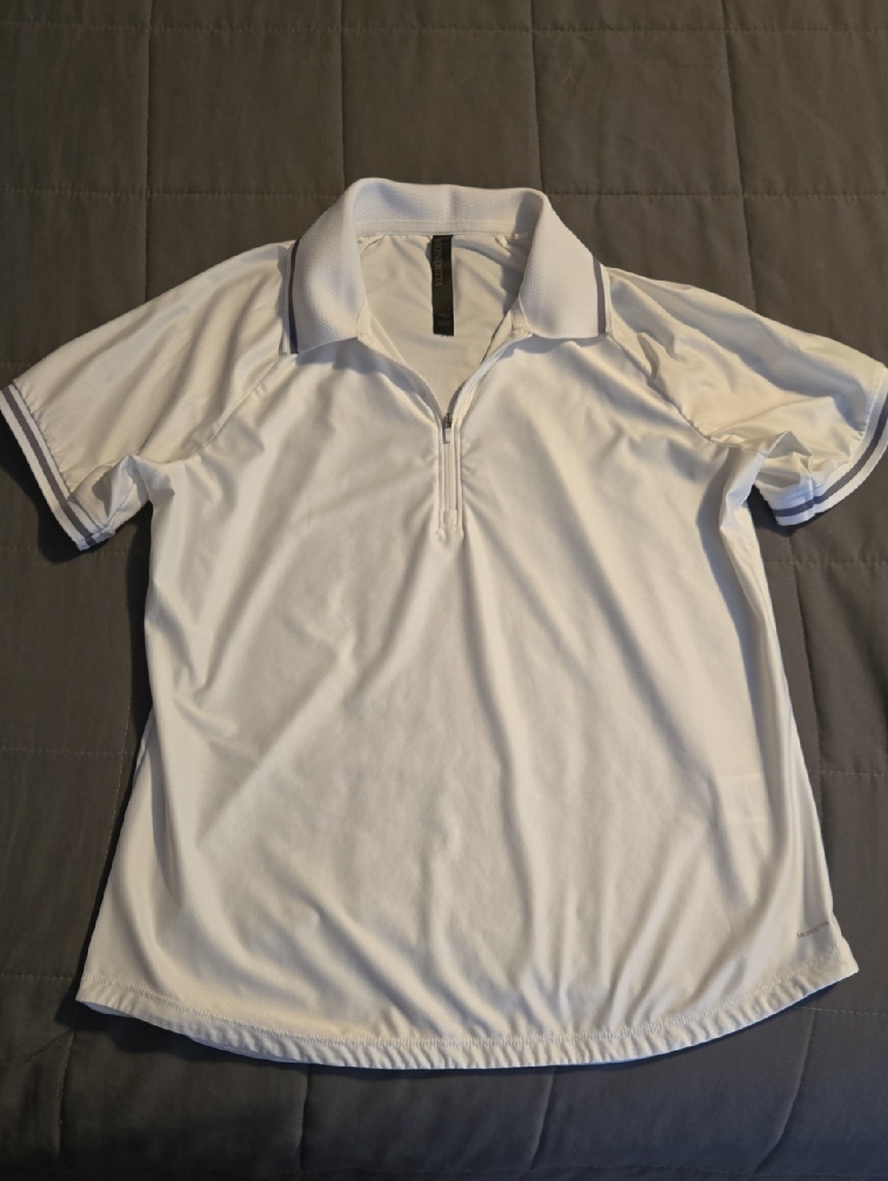 Mondetta White Short-Sleeve Zip Polo with Grey Trim